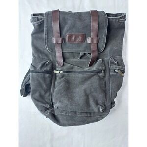 World Famous Canvas Backpack Rucksack Washed Black Grey Vintage Style Hiking Bag
